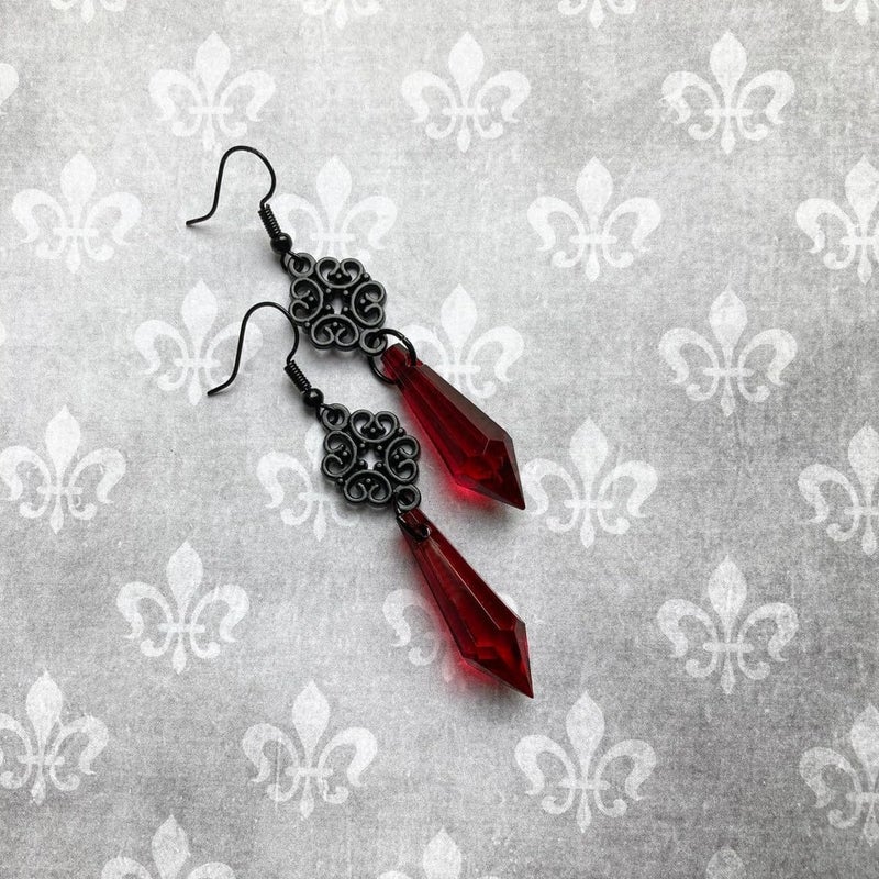 CSIYANJRY99 Goth Bat Crystal Earrings Vampire Accessories for Women Halloween Earring Gothic Jewelry Dangle Earrings Witch Victorian Vintage Dress Costume - Image 3